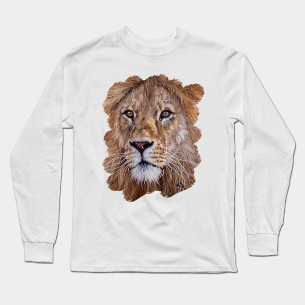 African Lion Painting Long Sleeve T-Shirt by rachelstribbling